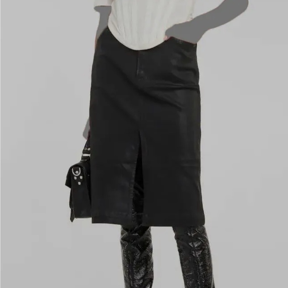 Frame Black Slit-Front Coated Midi Skirt 25 - Picture 3 of 13